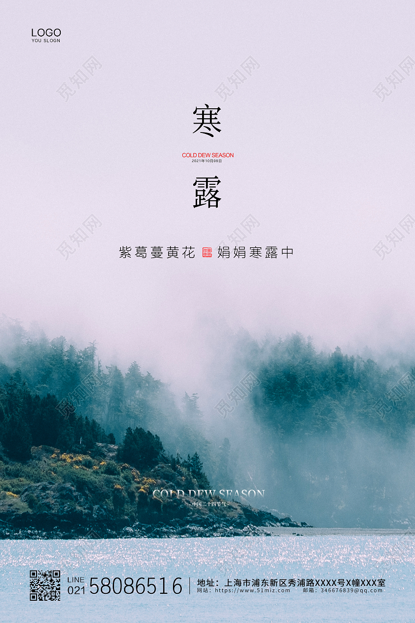 白色简约大气实拍二十四节气寒露节气宣传海报