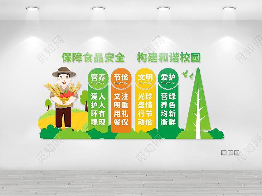 绿色清新自然健康食品安全校园文化墙构建和谐校园校园食品安全文化墙