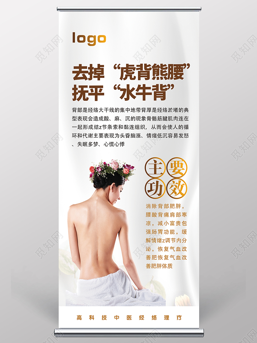 白色简约时尚大气女性美女减肥瘦身易拉宝减肥展架