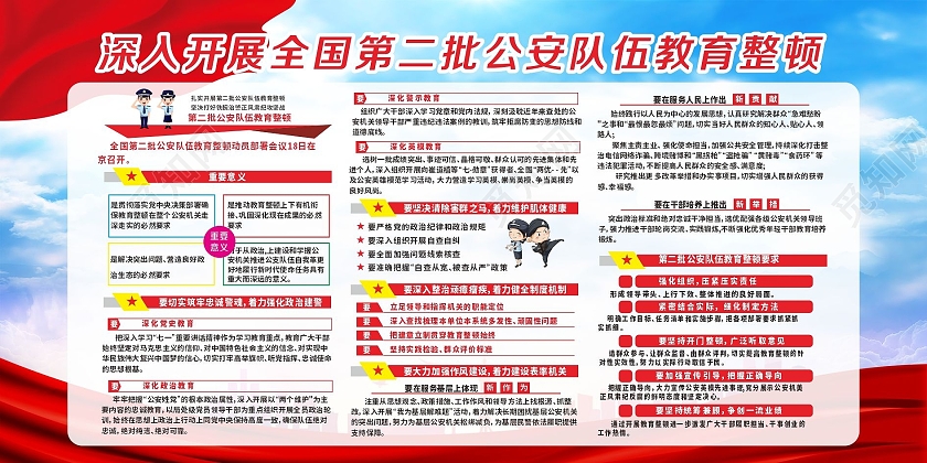 彩色红色第二批政法队伍教育整顿宣传栏第二批公安队伍教育整顿