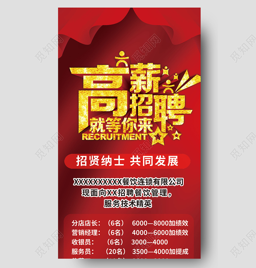 简约大气红色高薪招聘就等你来餐饮招聘手机长图