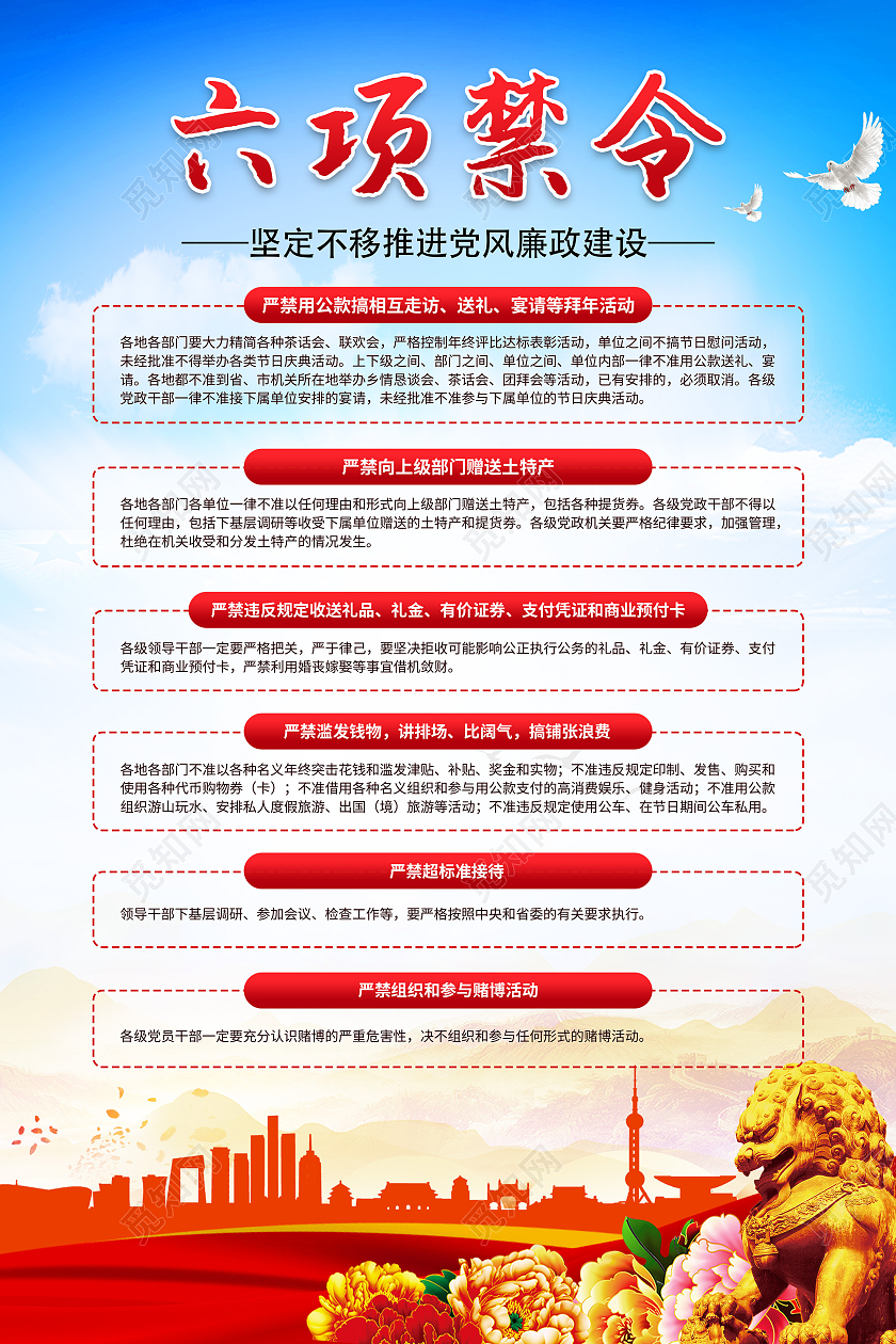 蓝色党建中共六项禁令党员学习制度展板