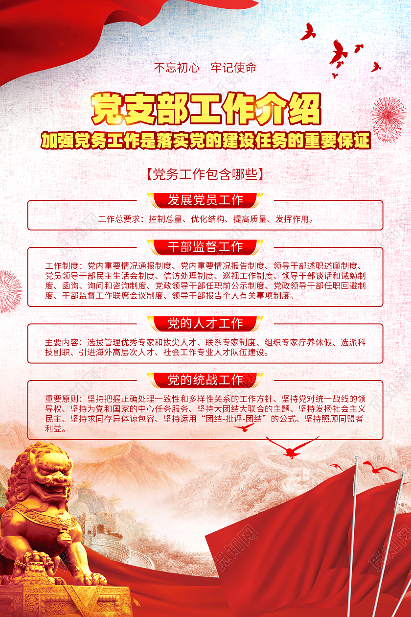 红色大气党支部工作介绍党支部工作挂图海报