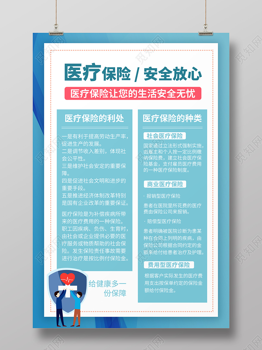 蓝色社会医疗保险一家人保险海报宣传