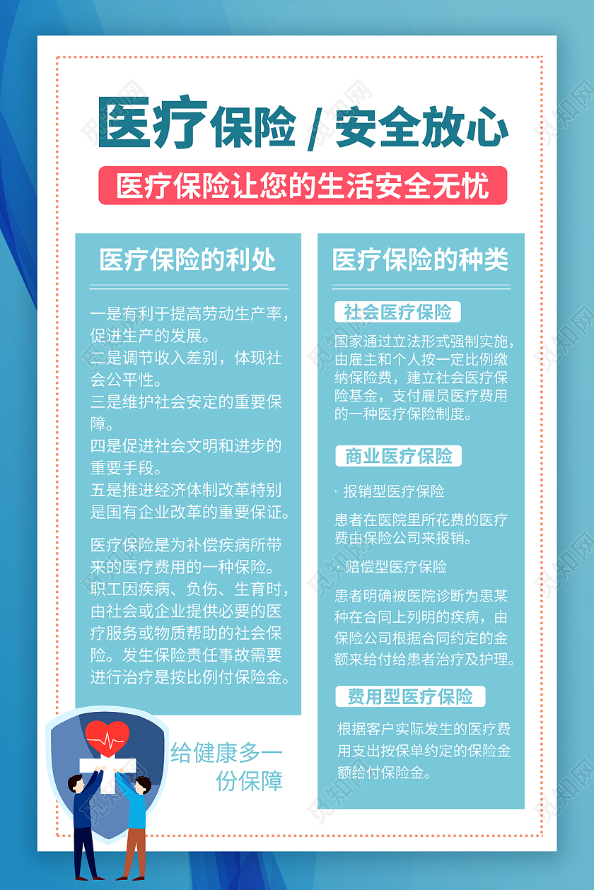 蓝色社会医疗保险一家人保险海报宣传