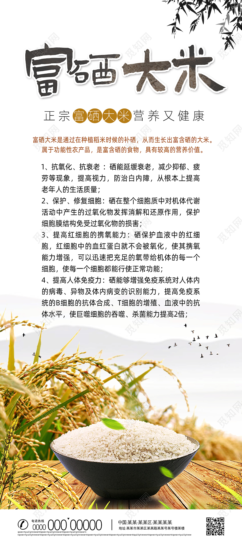 白色水墨简约富硒大米营养健康农业建设农业展架