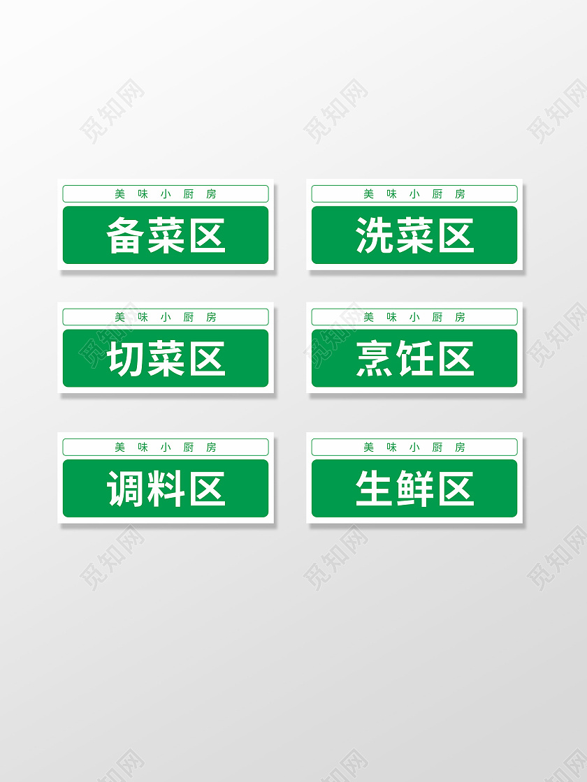 绿色标识标牌厨房标识备菜区标识卫生标识牌