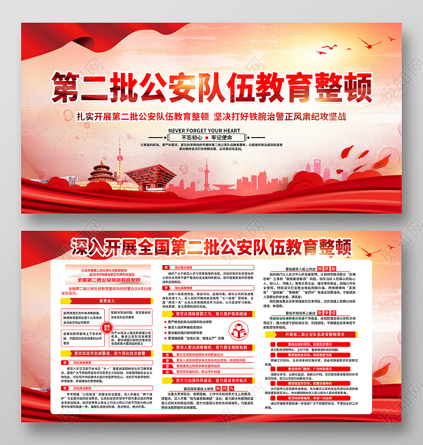 粉色风格第二批政法队伍教育整顿宣传栏