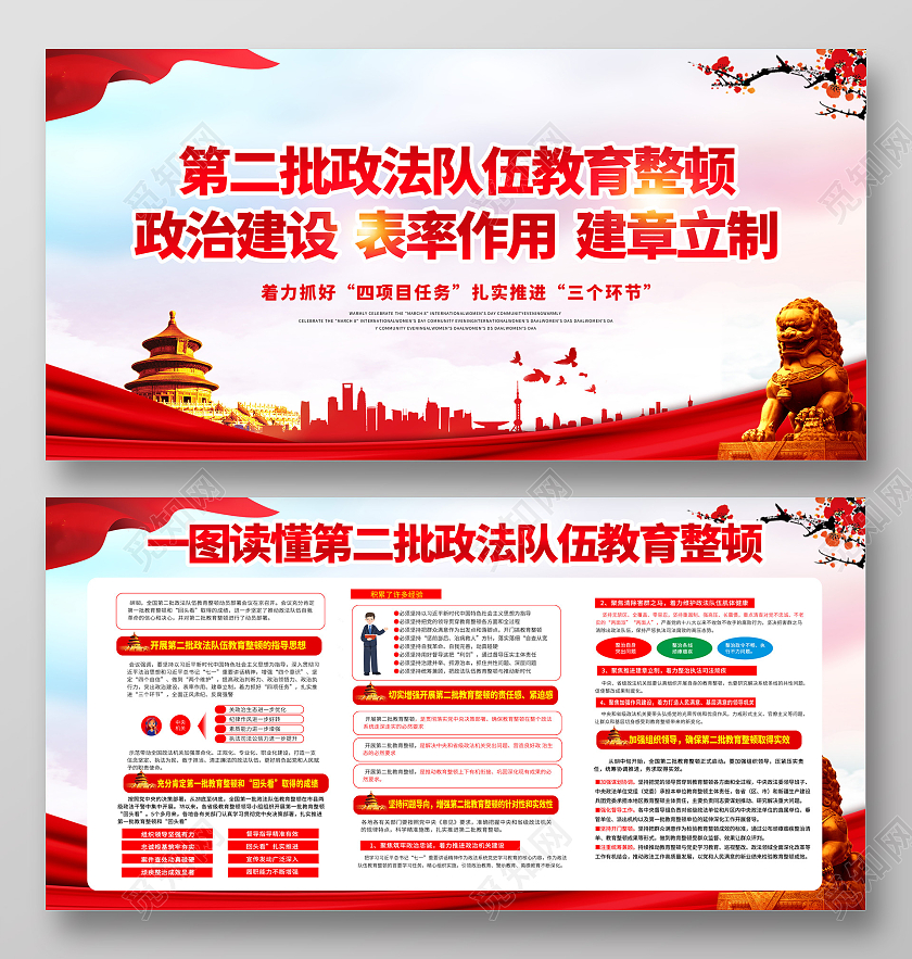 红色中国风2021年第二批全国政法队伍教育整顿故宫城市传展板第二批政法队伍教育整顿宣传栏