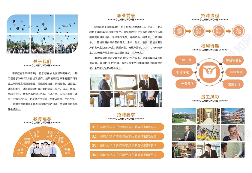 橙色卡通小清新校园招聘三折页精英招聘企业招聘校园招聘三折页