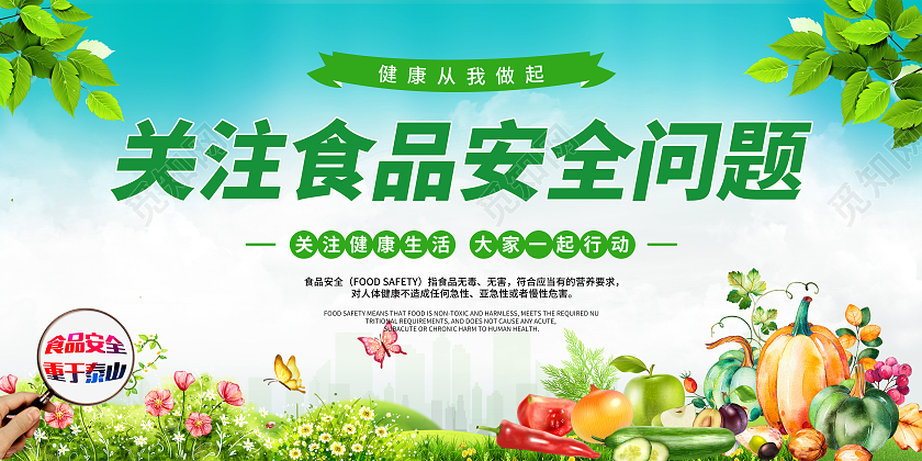 蓝色卡通关注食品安全问题展板食品安全