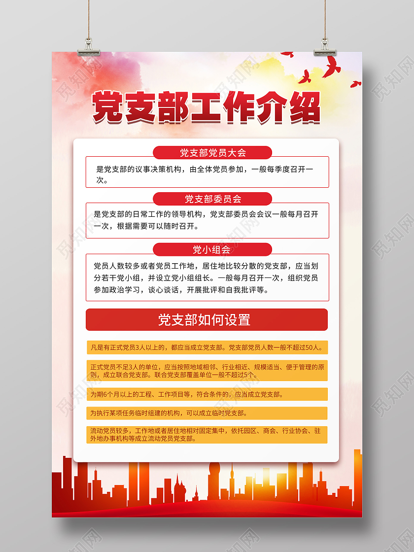 红色大气中国风党支部工作介绍党支部工作挂图海报