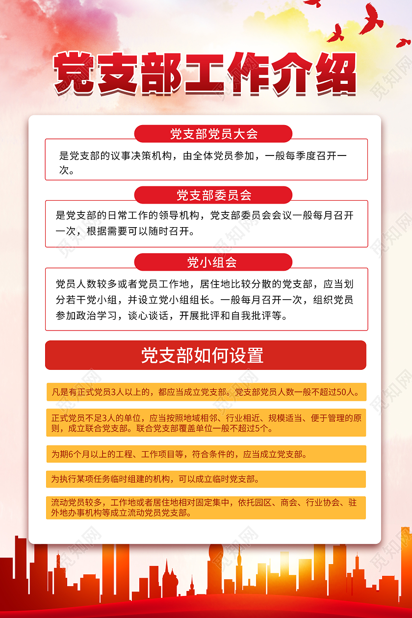 红色大气中国风党支部工作介绍党支部工作挂图海报