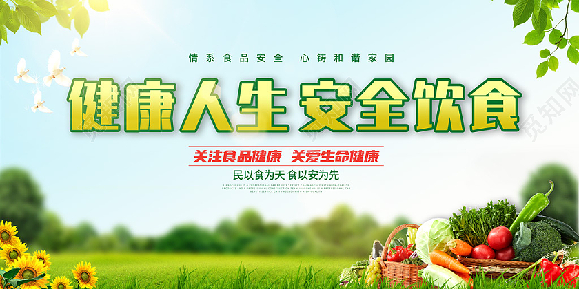 绿色简约草地果蔬食品安全宣传展板