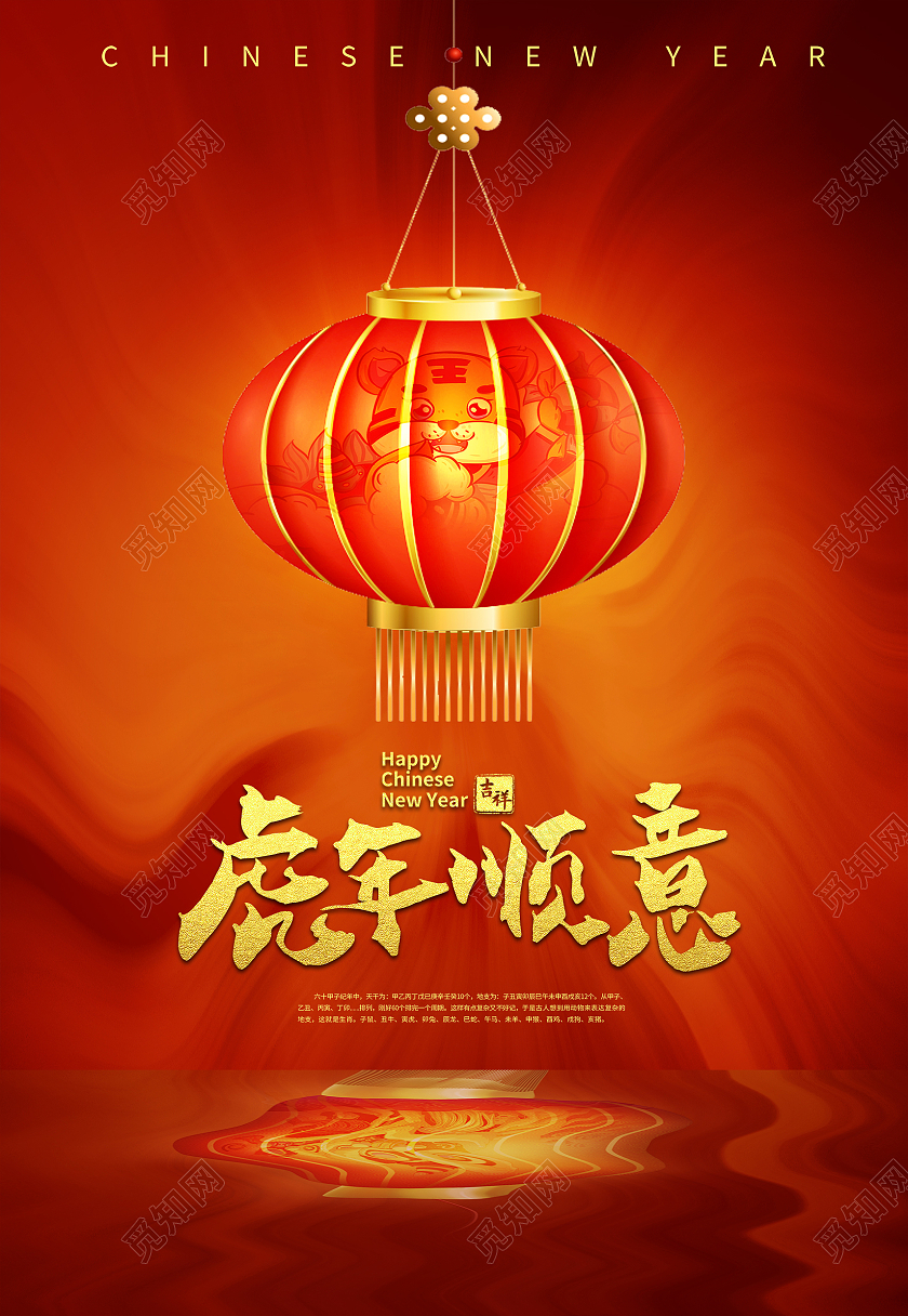 红色中国风灯笼虎年顺意海报背景虎年海报