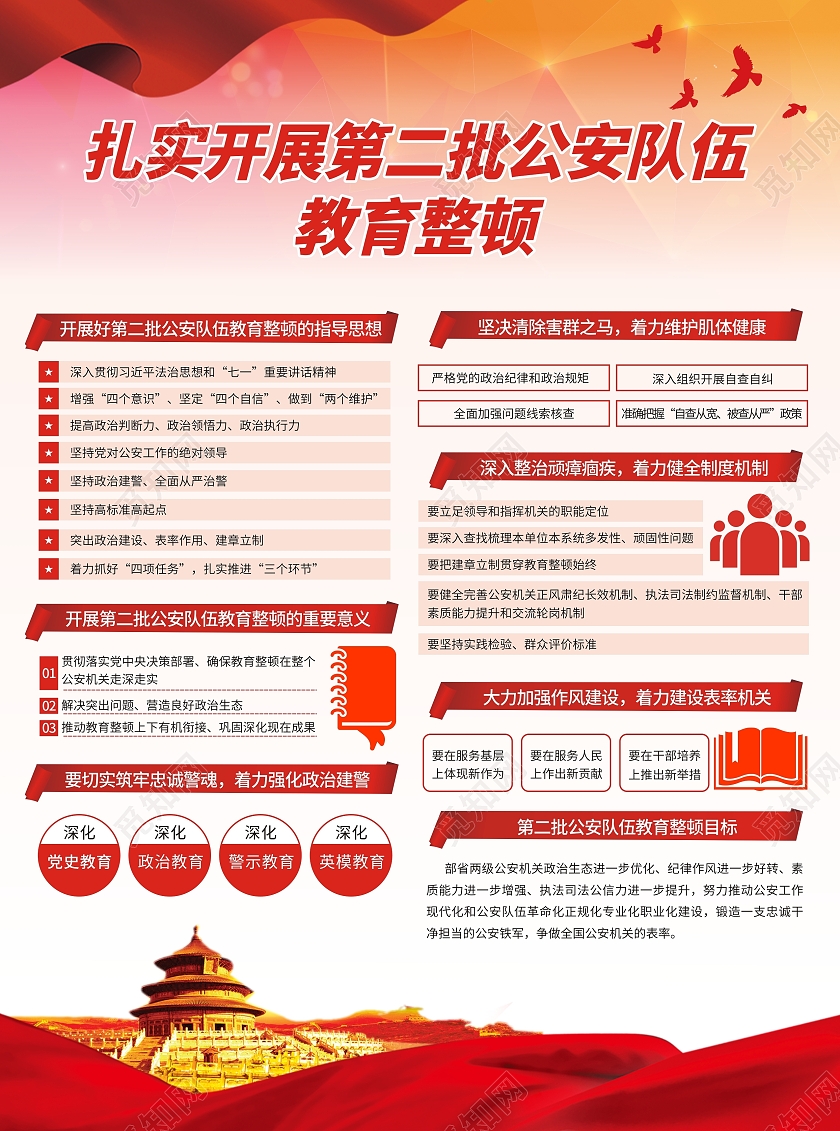 红色第二批政法队伍教育整顿宣传单折页机关单位宣传海报折页