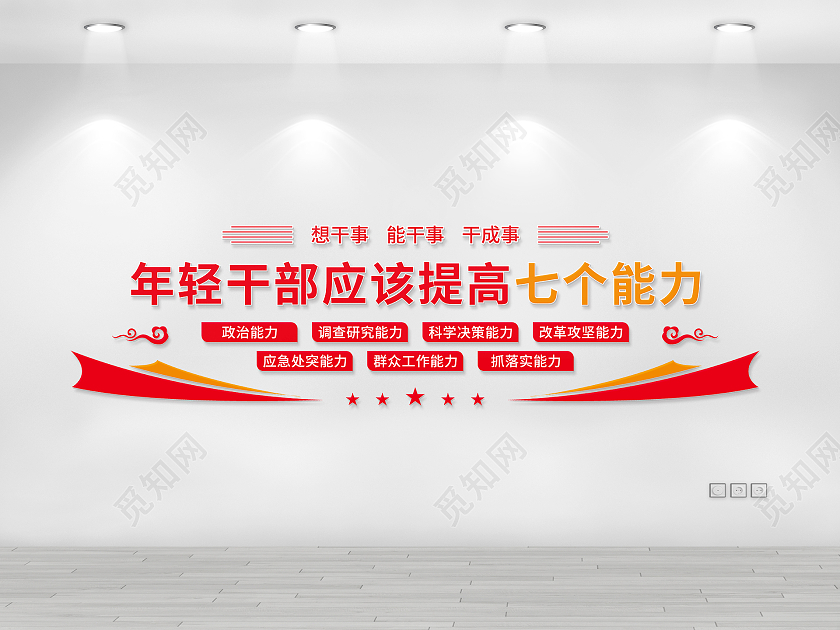 红色简约矢量年轻干部七个能力文化墙中青年干部文化墙