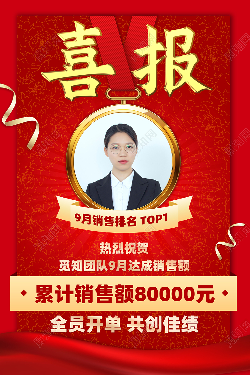 红色大气喜庆销售额突破喜报海报销售喜报海报