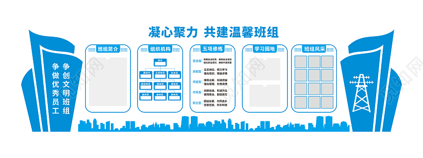 大气蓝色简约风格电力班组建设制度文化墙电力班组建设文化墙