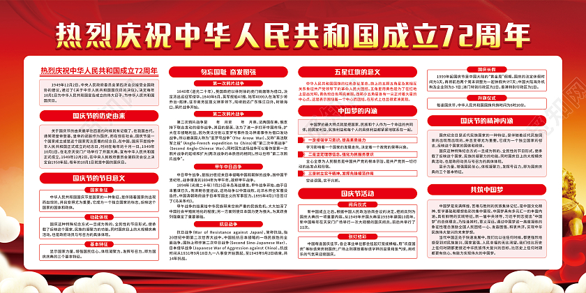 红色城市国庆佳节欢颂祖国庆祝中华人民共和国成立72周年国庆宣传栏