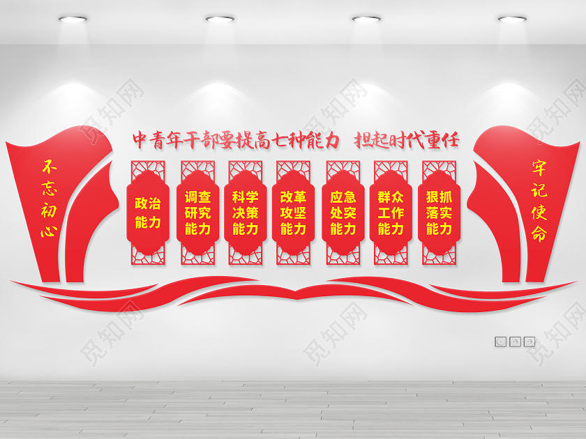 大气红色简约风格中青年干部文化墙