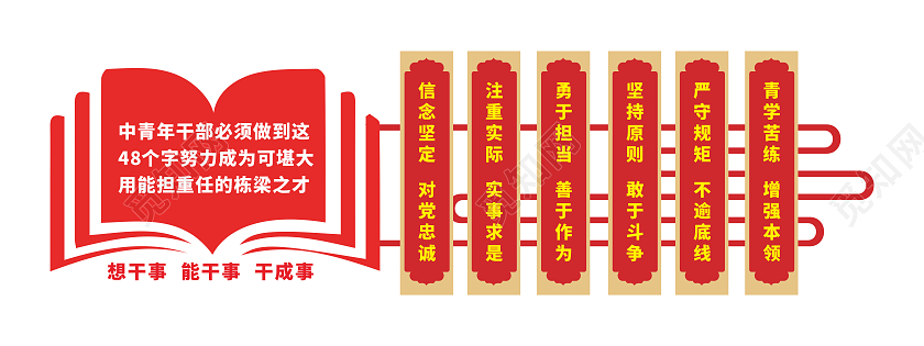 红色大气书本风格中青年干部文化墙