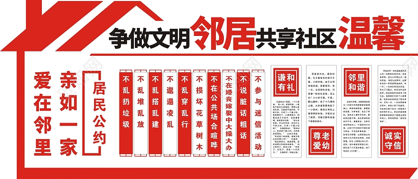 红色庄重醒目社区邻里和谐文化墙共建和谐社区