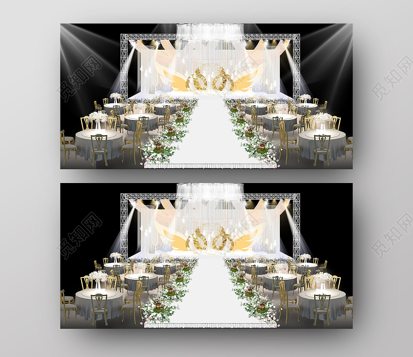 简约银色大气浪漫唯美婚礼现场布置效果图香槟色婚礼