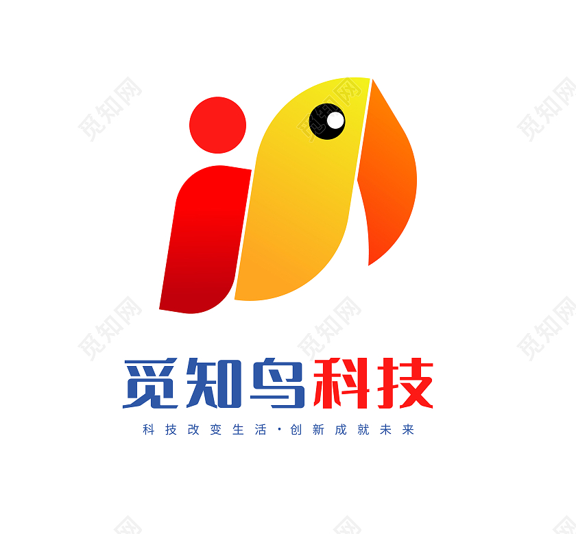 红色渐变科技图形字母结合logologo设计