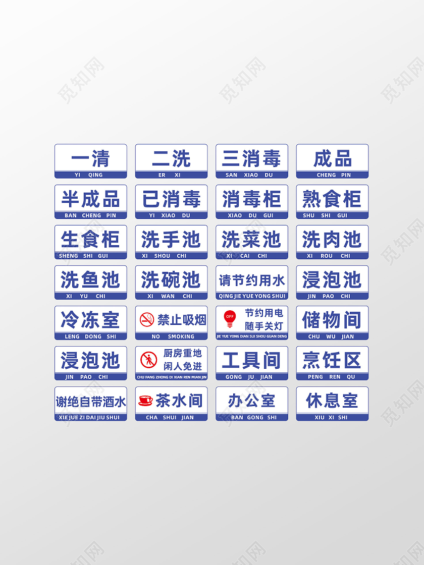 厨房标识一清二洗三消毒成品半成品消毒柜熟食柜