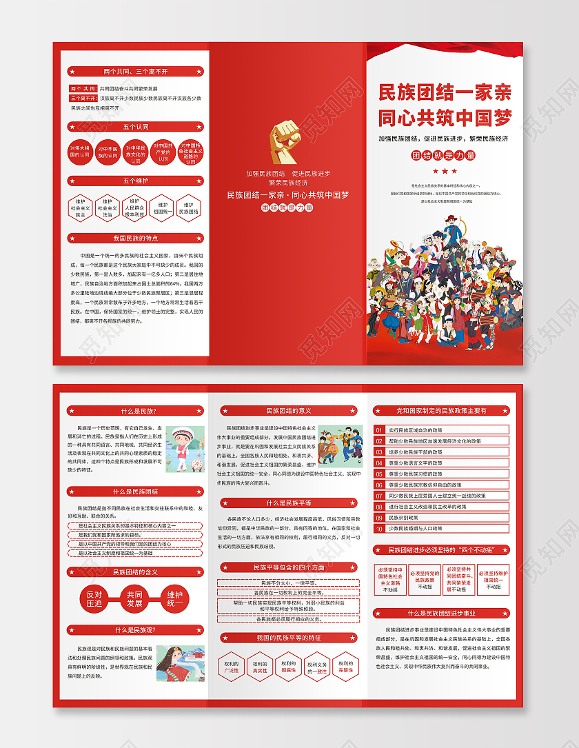 红色简约少数民族民族团结一家亲宣传海报折页民族团结三折页