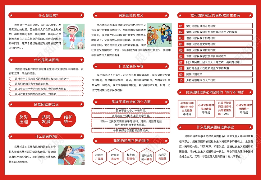 红色简约少数民族民族团结一家亲宣传海报折页民族团结三折页