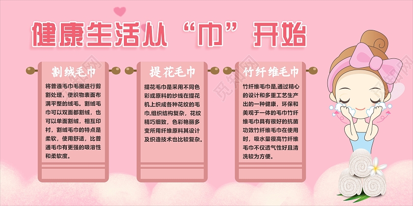 粉色健康生活从巾开始洗脸巾展板美容毛巾