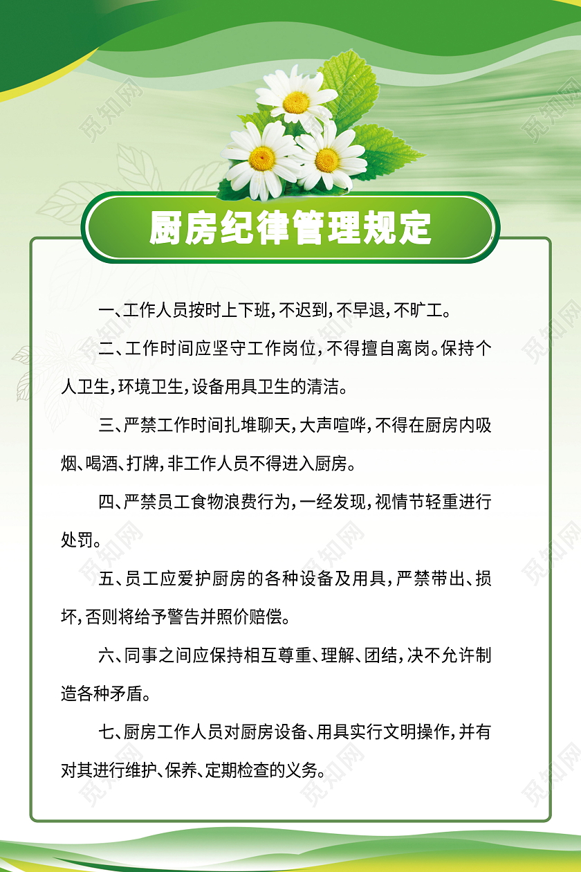 厨房管理制度厨房员工个人卫生制度工作规定模板设计厨房制度
