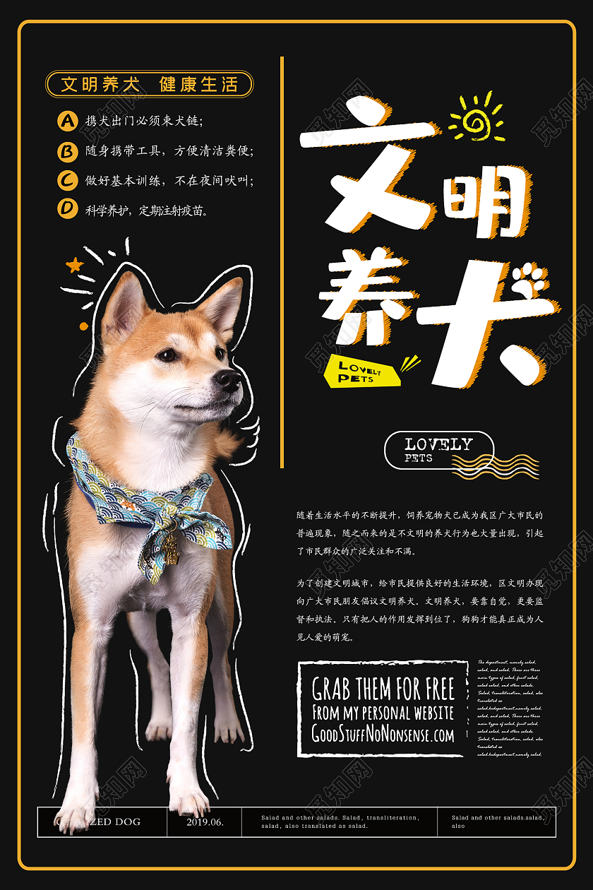 黑色简约清新文明养犬主题宣传海报