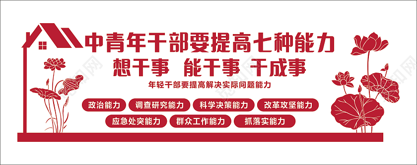 红色中青年干部中青年干部要提高七种能力文化墙中青年干部文化墙