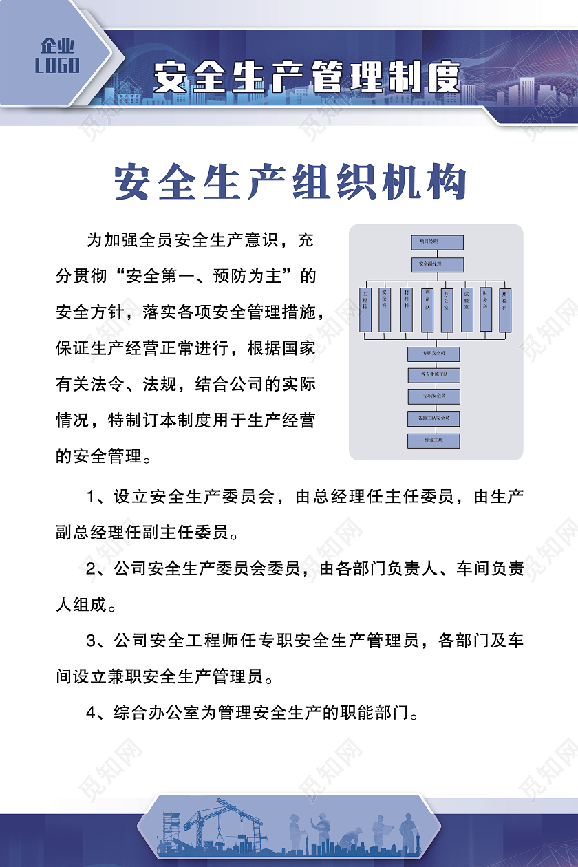 蓝色商务安全生产管理制度生产车间办公室展板制度牌安全生产制度