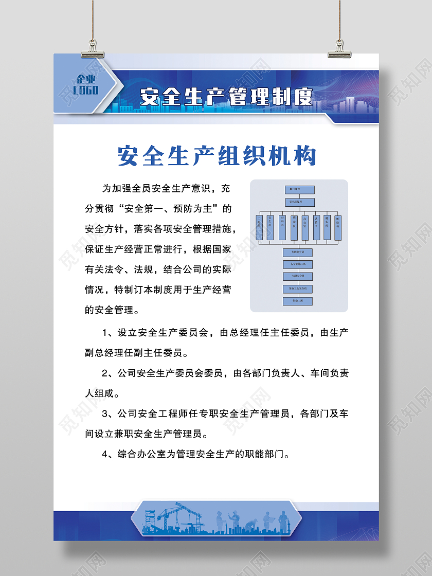 蓝色商务安全生产管理制度生产车间办公室展板制度牌安全生产制度