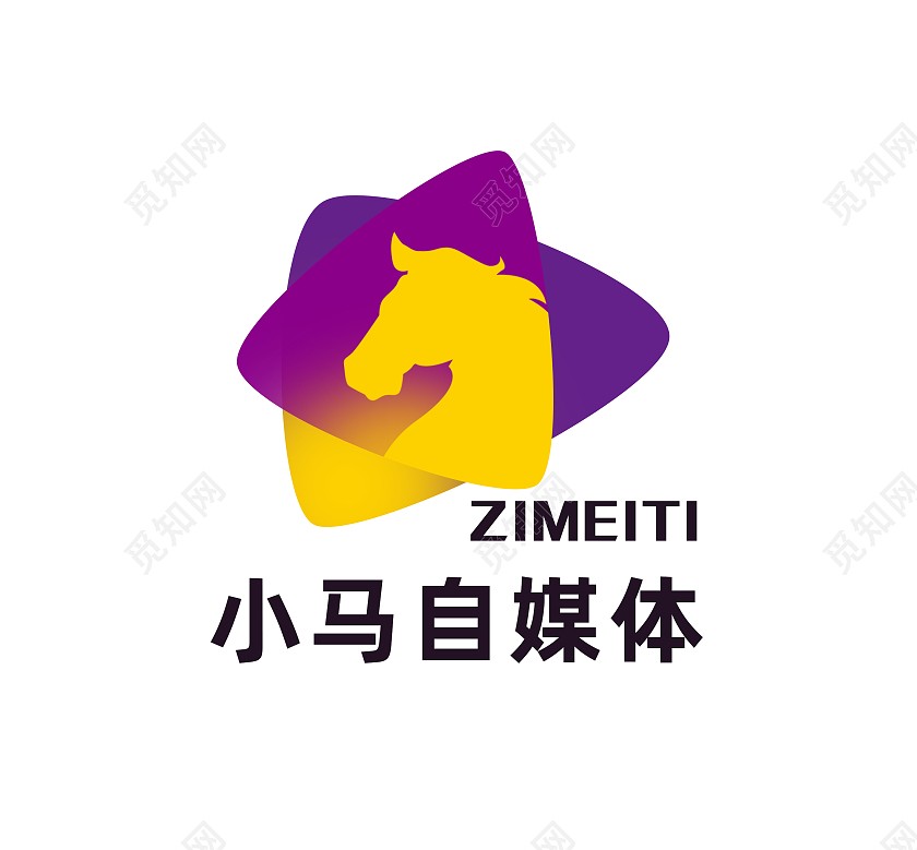 黄紫渐变写实小马自媒体标志logo广告logo