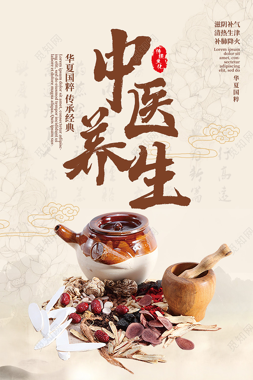 黄色简约中国风中医养生宣传海报中医海报中医宣传