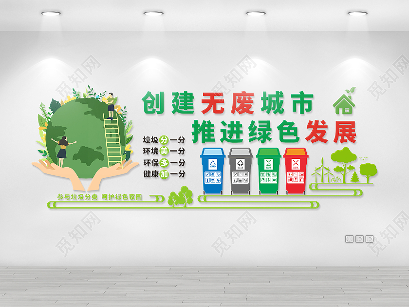 绿色清新自然无废城市文化墙创建无废城市推进绿色发展
