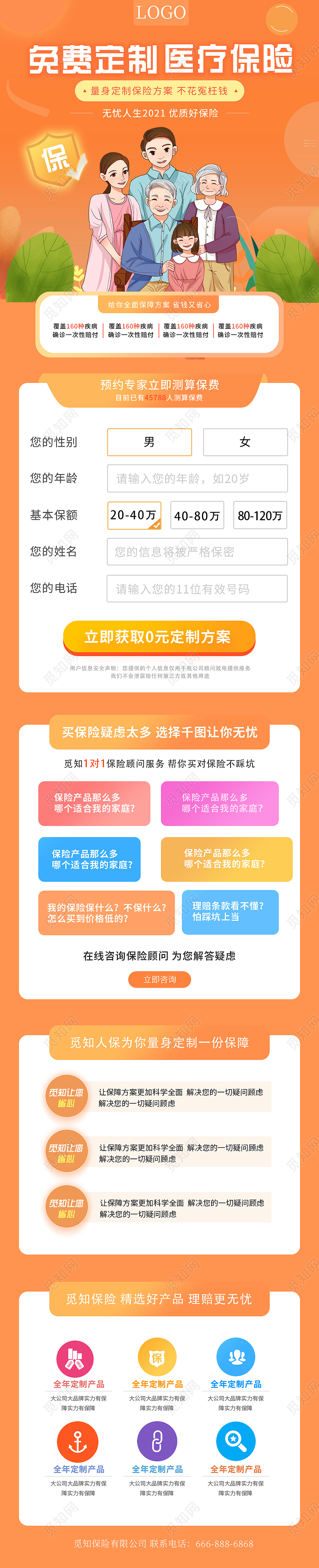 橙色卡通医疗保险首页医疗保险ui