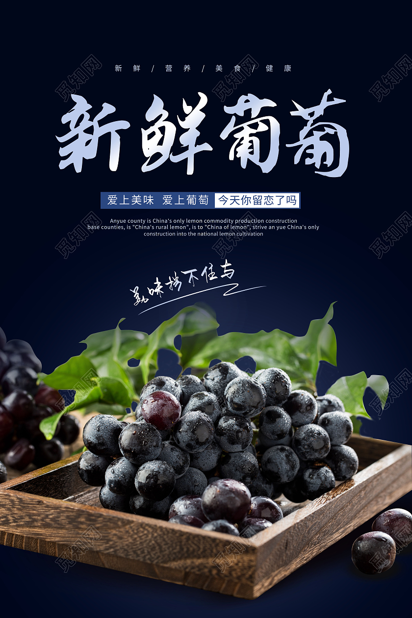 暗色简约风格新鲜葡萄葡萄海报葡萄