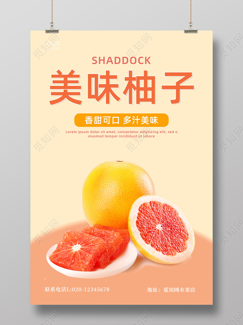 棕色简约柚子柚子宣传海报柚子展板海报