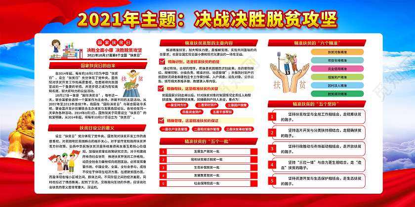 蓝色风格2021年国家扶贫日宣传栏全国扶贫日宣传栏