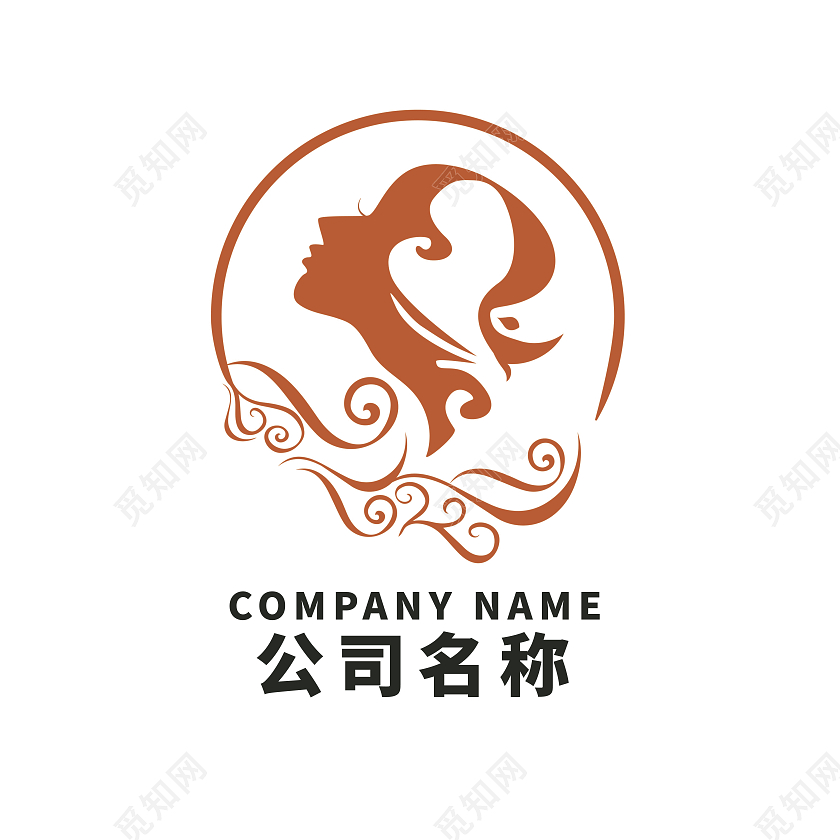 橙红色美女剪影的创意美妆LOGO美妆logo