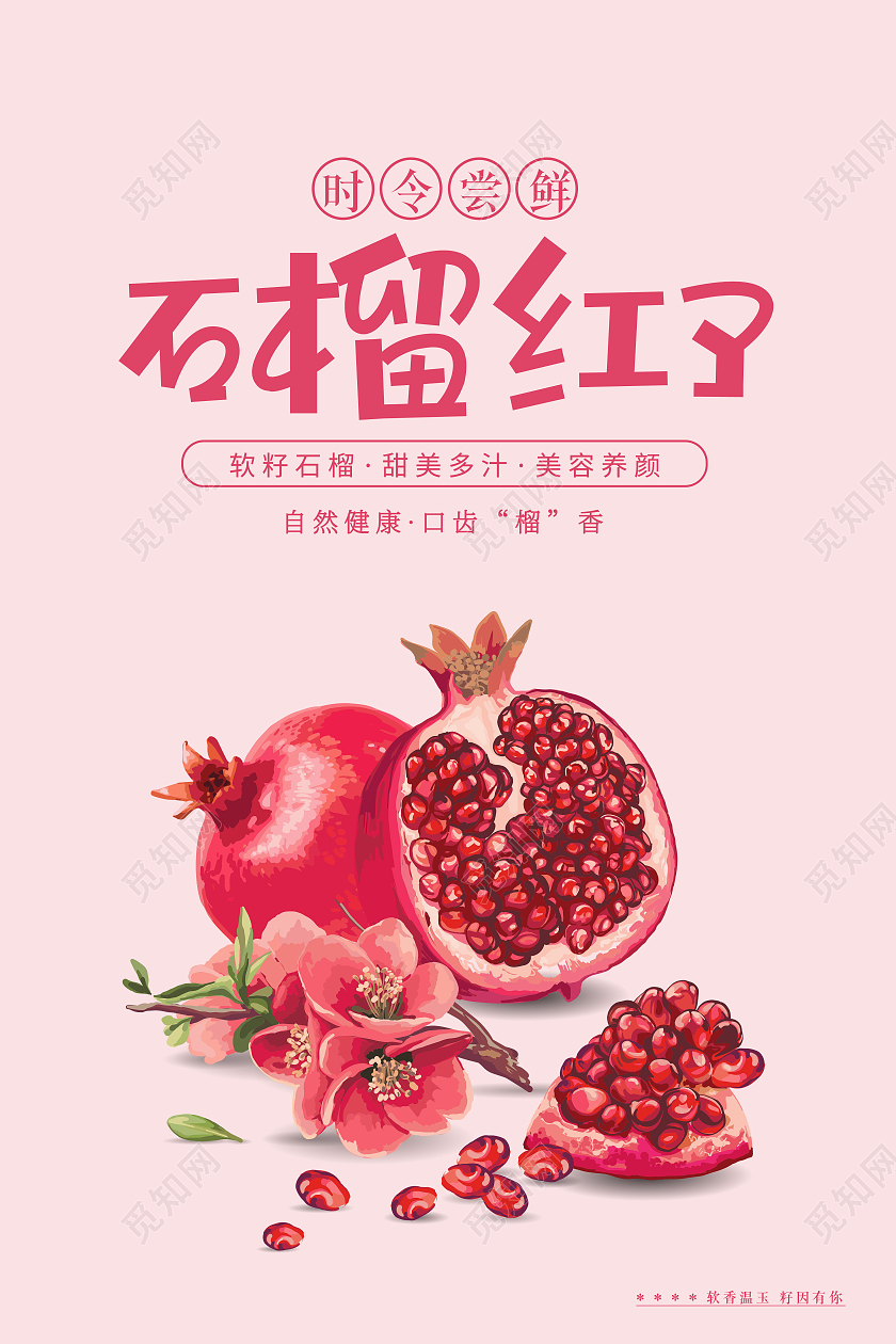 粉色石榴红了时令尝鲜软籽石榴甜美多汁甜美文艺创意海报石榴海报石榴海报展板
