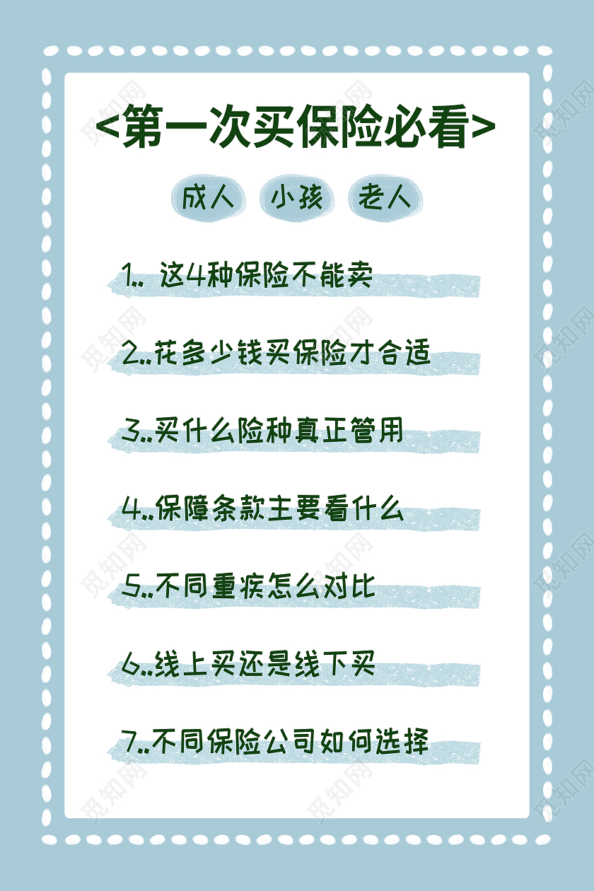 蓝色简约第一次买保险必看保险知识海报