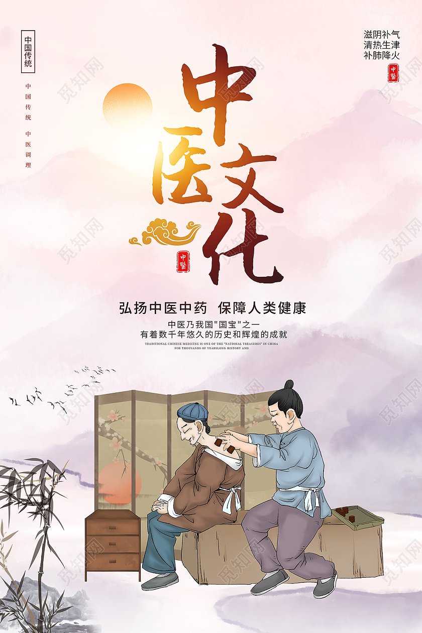 2021水墨山水中医中医文化海报中医海报中医宣传