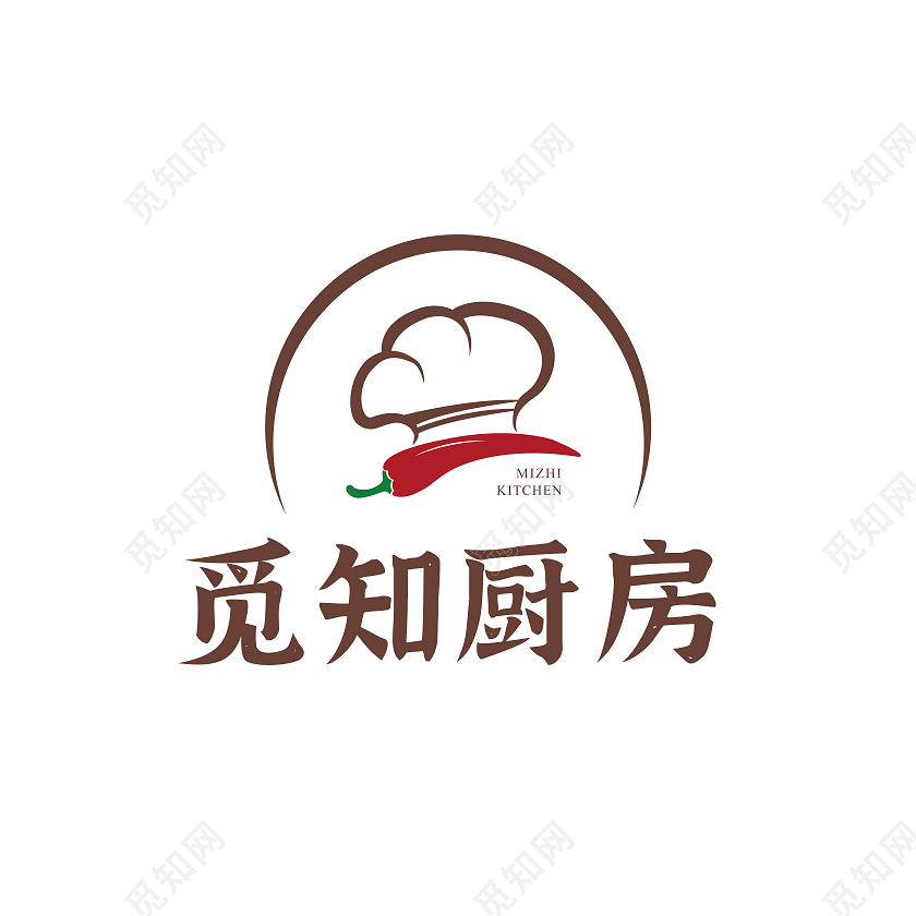 棕色中国风觅知厨房logologo设计餐饮logo